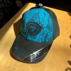 Womens ARIAT Distressed Laced Styled Black Embroidered Adjustable Baseball Hat